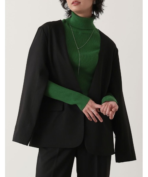 Re:EDIT（リエディ）の「2WAYカラーツイルスリーブアウトジャケット（ノーカラージャケット・レディース・オレンジ/ブルー/キャメル/アイボリー/ブラック・MEDIUM/LARGE）」の3枚目の写真