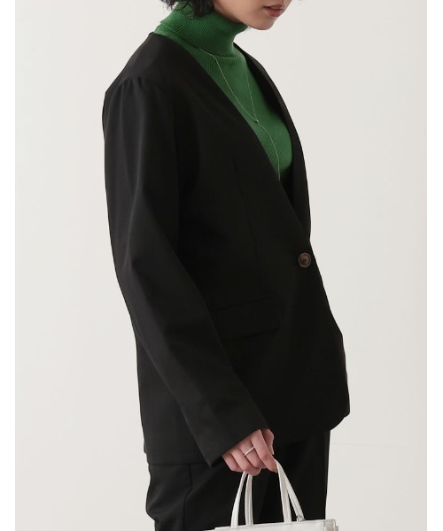 Re:EDIT（リエディ）の「2WAYカラーツイルスリーブアウトジャケット（ノーカラージャケット・レディース・オレンジ/ブルー/キャメル/アイボリー/ブラック・MEDIUM/LARGE）」の7枚目の写真