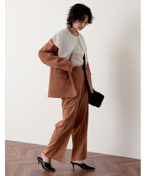 Re:EDIT（リエディ）の「2WAYカラーツイルスリーブアウトジャケット（ノーカラージャケット・レディース・オレンジ/ブルー/キャメル/アイボリー/ブラック・MEDIUM/LARGE）」の21枚目の写真