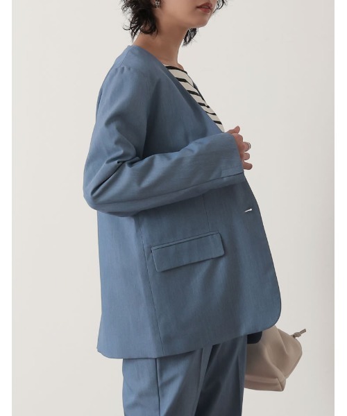 Re:EDIT（リエディ）の「2WAYカラーツイルスリーブアウトジャケット（ノーカラージャケット・レディース・オレンジ/ブルー/キャメル/アイボリー/ブラック・MEDIUM/LARGE）」の22枚目の写真