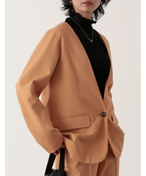 Re:EDIT（リエディ）の「2WAYカラーツイルスリーブアウトジャケット（ノーカラージャケット・レディース・オレンジ/ブルー/キャメル/アイボリー/ブラック・MEDIUM/LARGE）」の10枚目の写真