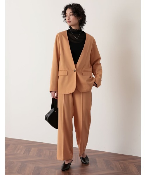 Re:EDIT（リエディ）の「2WAYカラーツイルスリーブアウトジャケット（ノーカラージャケット・レディース・オレンジ/ブルー/キャメル/アイボリー/ブラック・MEDIUM/LARGE）」の12枚目の写真