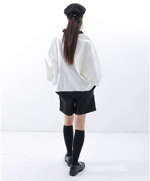 BASIC COTTON(ベーシックコットン)の「A'GEM/9 × .kom『BASIC COTTON/ベーシックコットン』ミックスデザインVネックスウェットシャツ(スウェット・レディース・ホワイト/ブラック/ブラック×ホワイト・FREE)」の8枚目の写真