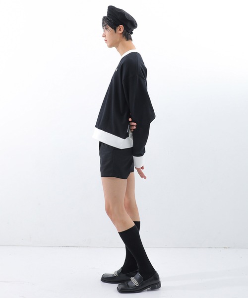 BASIC COTTON(ベーシックコットン)の「A'GEM/9 × .kom『BASIC COTTON/ベーシックコットン』ミックスデザインVネックスウェットシャツ(スウェット・レディース・ホワイト/ブラック/ブラック×ホワイト・FREE)」の14枚目の写真