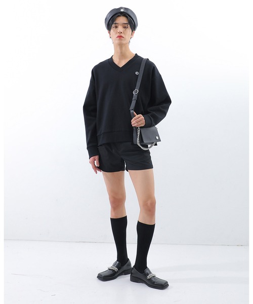 BASIC COTTON(ベーシックコットン)の「A'GEM/9 × .kom『BASIC COTTON/ベーシックコットン』ミックスデザインVネックスウェットシャツ(スウェット・レディース・ホワイト/ブラック/ブラック×ホワイト・FREE)」の10枚目の写真