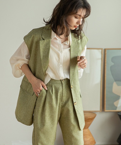 rectangle（レクタングル）の「テーラードロングジレベスト（ベスト・レディース・ベージュ/ピンク/グリーン・FREE）」の3枚目の写真