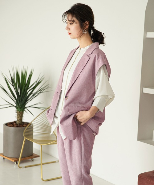 rectangle（レクタングル）の「テーラードロングジレベスト（ベスト・レディース・ベージュ/ピンク/グリーン・FREE）」の12枚目の写真