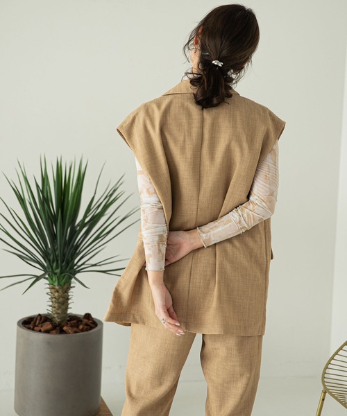 rectangle（レクタングル）の「テーラードロングジレベスト（ベスト・レディース・ベージュ/ピンク/グリーン・FREE）」の5枚目の写真