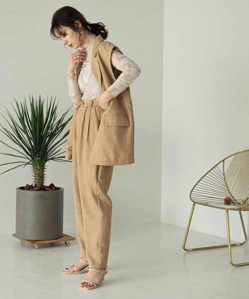 rectangle（レクタングル）の「テーラードロングジレベスト（ベスト・レディース・ベージュ/ピンク/グリーン・FREE）」の6枚目の写真