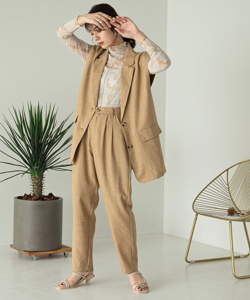 rectangle（レクタングル）の「テーラードロングジレベスト（ベスト・レディース・ベージュ/ピンク/グリーン・FREE）」の7枚目の写真