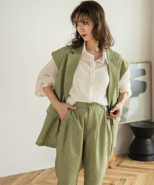 rectangle（レクタングル）の「テーラードロングジレベスト（ベスト・レディース・ベージュ/ピンク/グリーン・FREE）」の9枚目の写真