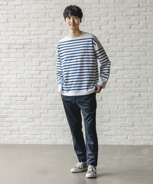 GLOBAL WORK（グローバルワーク）の「ボーダーバスクBIGTee/255810（Tシャツ/カットソー・メンズ・グレー/ネイビー/ブラウン・MEDIUM/SMALL/LARGE）」の19枚目の写真