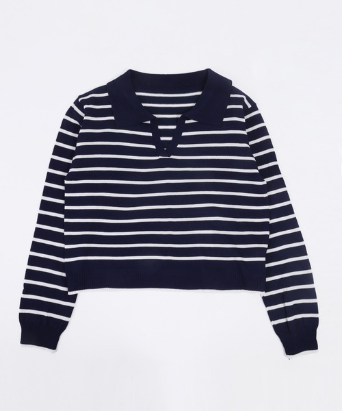 WC(ダブル シー)の「ボーダーニットポロ(ニット/セーター・レディース・ネイビー/イエロー/ブラック・FREE)」の2枚目の写真