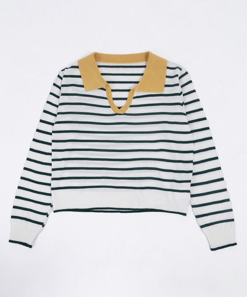 WC(ダブル シー)の「ボーダーニットポロ(ニット/セーター・レディース・ネイビー/イエロー/ブラック・FREE)」の3枚目の写真