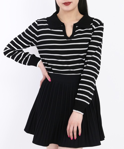 WC(ダブル シー)の「ボーダーニットポロ(ニット/セーター・レディース・ネイビー/イエロー/ブラック・FREE)」の1枚目の写真