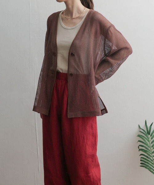 URBAN RESEARCH DOORS（アーバンリサーチドアーズ）の「カットメッシュカーディガンジャケット（カーディガン/ボレロ・レディース・ブラウン/ナチュラル・MEDIUM）」の8枚目の写真