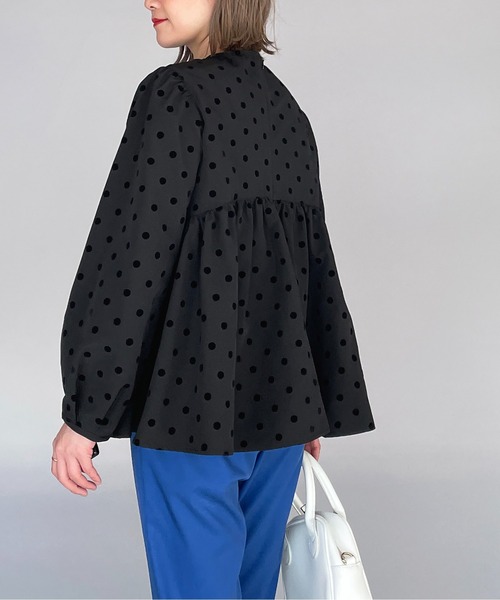 PICCIN（ピッチン）の「フロッキードットペプラムブラウス（シャツ/ブラウス・レディース・ブラック/ネイビー・M）」の7枚目の写真