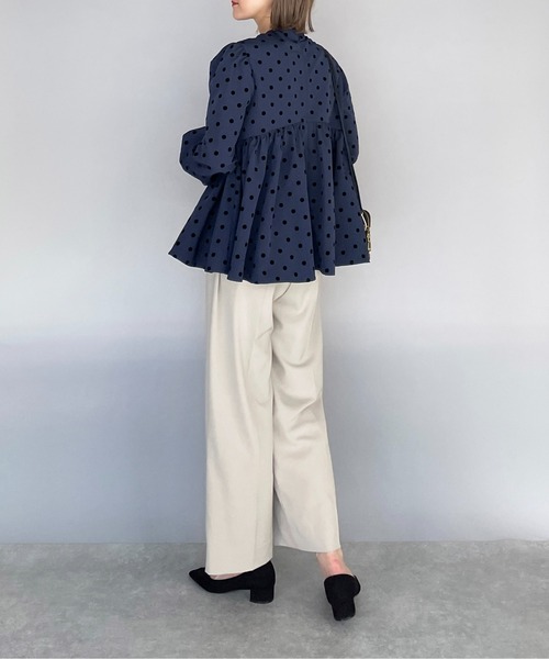 PICCIN（ピッチン）の「フロッキードットペプラムブラウス（シャツ/ブラウス・レディース・ブラック/ネイビー・M）」の21枚目の写真