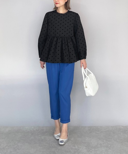 PICCIN（ピッチン）の「フロッキードットペプラムブラウス（シャツ/ブラウス・レディース・ブラック/ネイビー・M）」の8枚目の写真