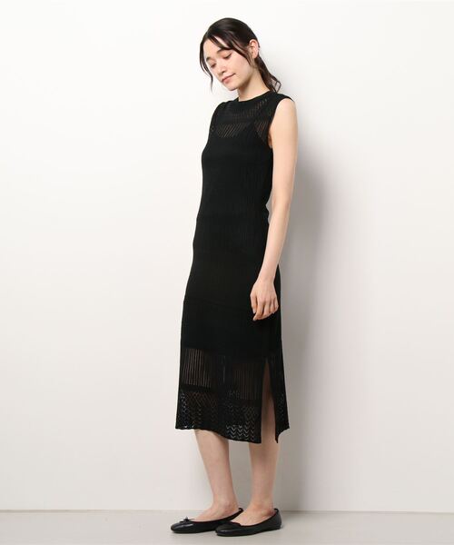 KOBE LETTUCE（コウベレタス）の「ロングキャミソールSET透かし編みニットワンピース[E3017]（ワンピース・レディース・ブラック/グレイッシュベージュ/ホワイト系・FREE）」の3枚目の写真