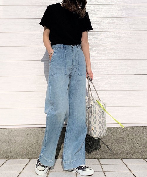 Q（キュー）の「Qgirl ワイドデニムブリーチ（デニムパンツ・レディース・ライトインディゴブルー・MEDIUM/LARGE/SMALL）」の8枚目の写真