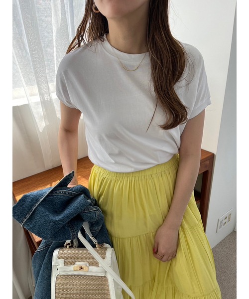 fifth（フィフス）の「フレンチスリーブカットソー（Tシャツ/カットソー・レディース・ブラック/ホワイト/ピンク/ライトグリーン/イエロー/チャコールグレー・M）」の2枚目の写真