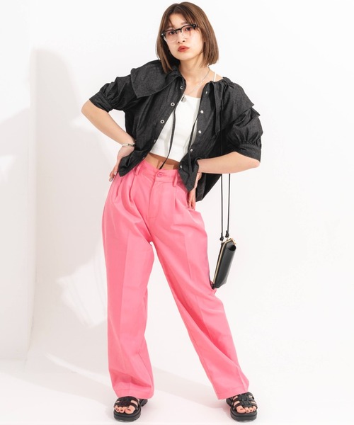 nemne store(ネンネストア)の「カラータックワイドストレートパンツ(その他パンツ・レディース・ブラック/ピンク/グリーン・SMALL/MEDIUM)」の15枚目の写真