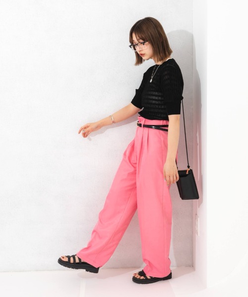 nemne store(ネンネストア)の「カラータックワイドストレートパンツ(その他パンツ・レディース・ブラック/ピンク/グリーン・SMALL/MEDIUM)」の4枚目の写真