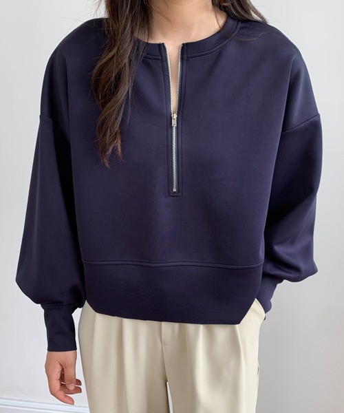 ABITOKYO(アビトーキョー)の「ハーフジップボリュウーム袖プルオーバー(スウェット・レディース・ベビーピンク/アイボリー/ブラック/ネイビー/ベージュ/ダークブラウン・L/M)」の5枚目の写真