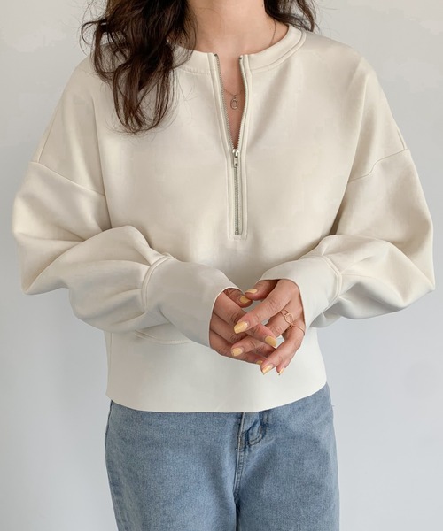 ABITOKYO(アビトーキョー)の「ハーフジップボリュウーム袖プルオーバー(スウェット・レディース・ベビーピンク/アイボリー/ブラック/ネイビー/ベージュ/ダークブラウン・L/M)」の20枚目の写真