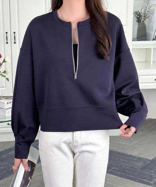 ABITOKYO(アビトーキョー)の「ハーフジップボリュウーム袖プルオーバー(スウェット・レディース・ベビーピンク/アイボリー/ブラック/ネイビー/ベージュ/ダークブラウン・L/M)」の17枚目の写真