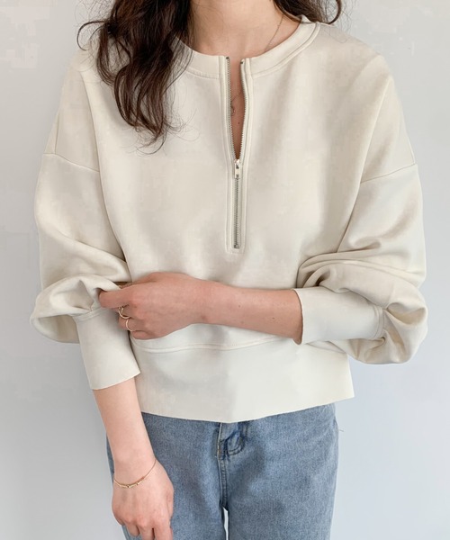 ABITOKYO(アビトーキョー)の「ハーフジップボリュウーム袖プルオーバー(スウェット・レディース・ベビーピンク/アイボリー/ブラック/ネイビー/ベージュ/ダークブラウン・L/M)」の21枚目の写真