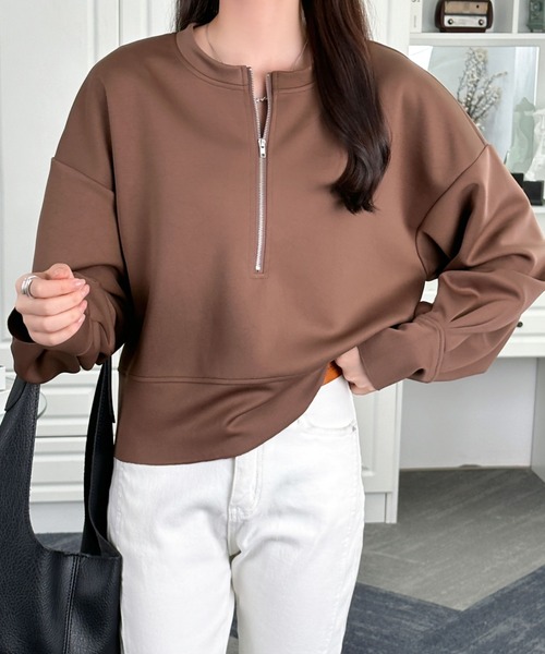 ABITOKYO(アビトーキョー)の「ハーフジップボリュウーム袖プルオーバー(スウェット・レディース・ベビーピンク/アイボリー/ブラック/ネイビー/ベージュ/ダークブラウン・L/M)」の12枚目の写真