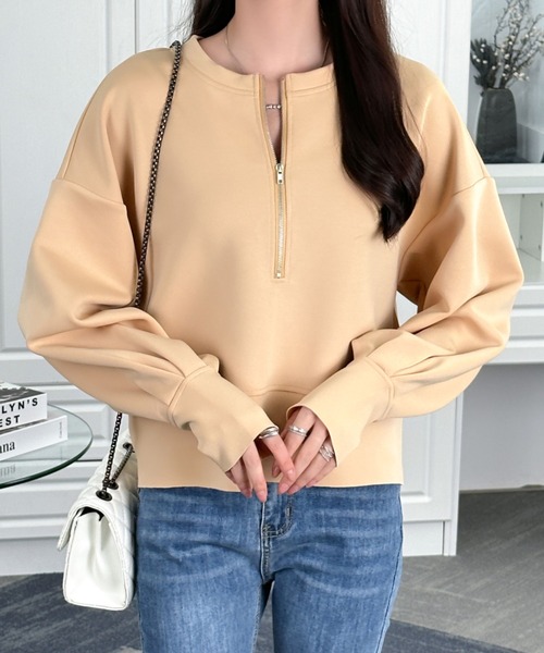 ABITOKYO(アビトーキョー)の「ハーフジップボリュウーム袖プルオーバー(スウェット・レディース・ベビーピンク/アイボリー/ブラック/ネイビー/ベージュ/ダークブラウン・L/M)」の16枚目の写真