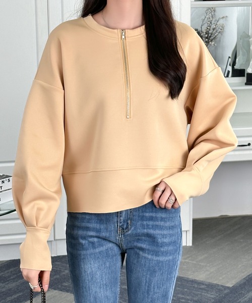 ABITOKYO(アビトーキョー)の「ハーフジップボリュウーム袖プルオーバー(スウェット・レディース・ベビーピンク/アイボリー/ブラック/ネイビー/ベージュ/ダークブラウン・L/M)」の15枚目の写真