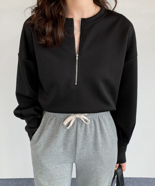 ABITOKYO(アビトーキョー)の「ハーフジップボリュウーム袖プルオーバー(スウェット・レディース・ベビーピンク/アイボリー/ブラック/ネイビー/ベージュ/ダークブラウン・L/M)」の14枚目の写真