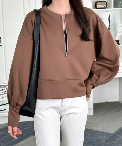 ABITOKYO(アビトーキョー)の「ハーフジップボリュウーム袖プルオーバー(スウェット・レディース・ベビーピンク/アイボリー/ブラック/ネイビー/ベージュ/ダークブラウン・L/M)」の13枚目の写真