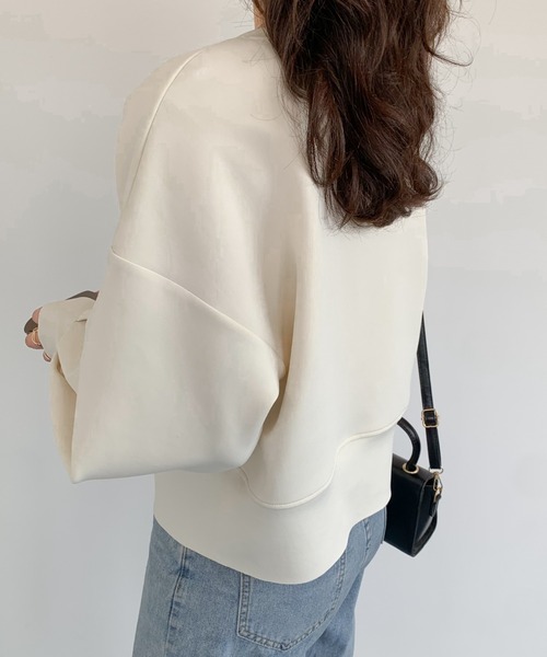 ABITOKYO(アビトーキョー)の「ハーフジップボリュウーム袖プルオーバー(スウェット・レディース・ベビーピンク/アイボリー/ブラック/ネイビー/ベージュ/ダークブラウン・L/M)」の11枚目の写真