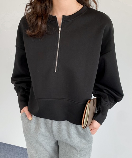 ABITOKYO(アビトーキョー)の「ハーフジップボリュウーム袖プルオーバー(スウェット・レディース・ベビーピンク/アイボリー/ブラック/ネイビー/ベージュ/ダークブラウン・L/M)」の8枚目の写真