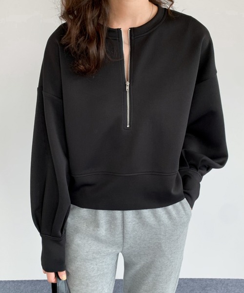 ABITOKYO(アビトーキョー)の「ハーフジップボリュウーム袖プルオーバー(スウェット・レディース・ベビーピンク/アイボリー/ブラック/ネイビー/ベージュ/ダークブラウン・L/M)」の10枚目の写真