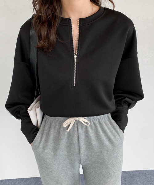 ABITOKYO(アビトーキョー)の「ハーフジップボリュウーム袖プルオーバー(スウェット・レディース・ベビーピンク/アイボリー/ブラック/ネイビー/ベージュ/ダークブラウン・L/M)」の7枚目の写真