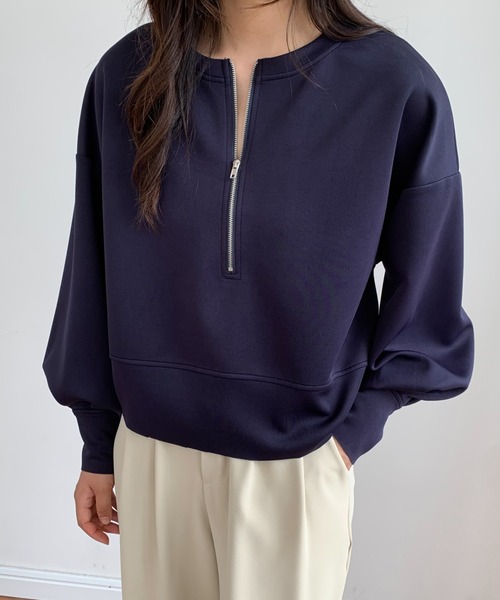 ABITOKYO(アビトーキョー)の「ハーフジップボリュウーム袖プルオーバー(スウェット・レディース・ベビーピンク/アイボリー/ブラック/ネイビー/ベージュ/ダークブラウン・L/M)」の22枚目の写真