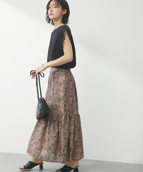 Green Parks(グリーンパークス)の「柄ティアードスカート(スカート・レディース・ブラウン/グレー/イエロー・FREE)」の11枚目の写真