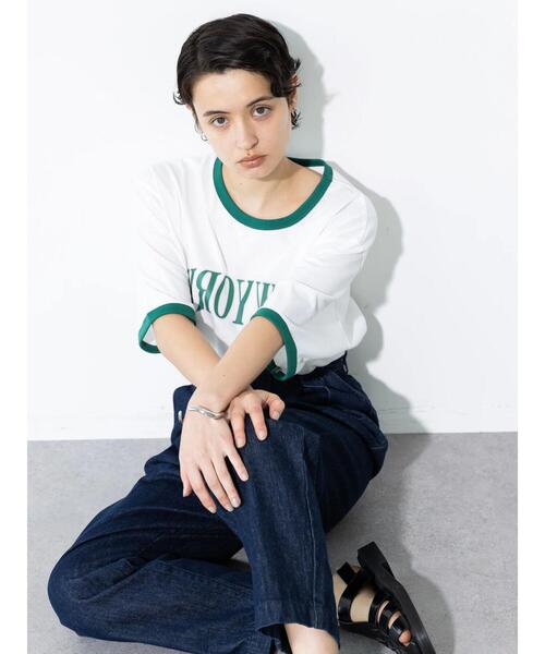 koe(コエ)の「【ジェンダーレス】反転プリント半袖リンガーTシャツ*(Tシャツ/カットソー・レディース・ライトブルー/ホワイト系その他/ホワイト・M/L/XL)」の11枚目の写真