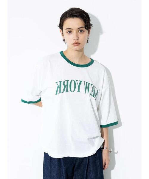 koe(コエ)の「【ジェンダーレス】反転プリント半袖リンガーTシャツ*(Tシャツ/カットソー・レディース・ライトブルー/ホワイト系その他/ホワイト・M/L/XL)」の4枚目の写真