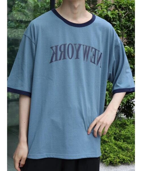 koe(コエ)の「【ジェンダーレス】反転プリント半袖リンガーTシャツ*(Tシャツ/カットソー・レディース・ライトブルー/ホワイト系その他/ホワイト・M/L/XL)」の9枚目の写真