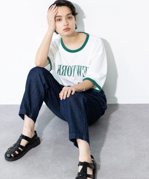 koe（コエ）の「【ジェンダーレス】反転プリント半袖リンガーTシャツ