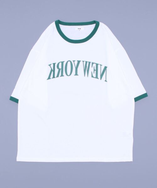 koe(コエ)の「【ジェンダーレス】反転プリント半袖リンガーTシャツ*(Tシャツ/カットソー・レディース・ライトブルー/ホワイト系その他/ホワイト・M/L/XL)」の18枚目の写真