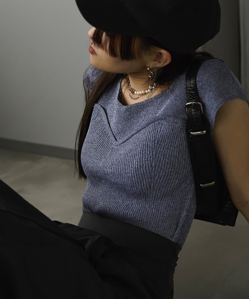 Ezick（エジック）の「ビスチェライクフレンチニット（ニット/セーター・レディース・ブルー系その他/ブラック/オフホワイト・FREE）」の3枚目の写真