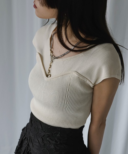 Ezick（エジック）の「ビスチェライクフレンチニット（ニット/セーター・レディース・ブルー系その他/ブラック/オフホワイト・FREE）」の2枚目の写真